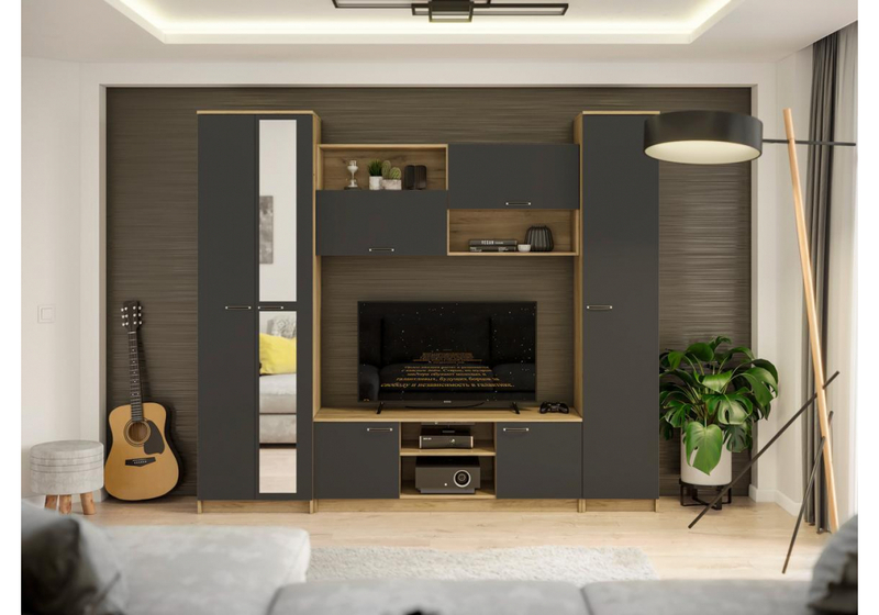 Готовая гостиная, Бертелена дуб крафт серый / серый графит