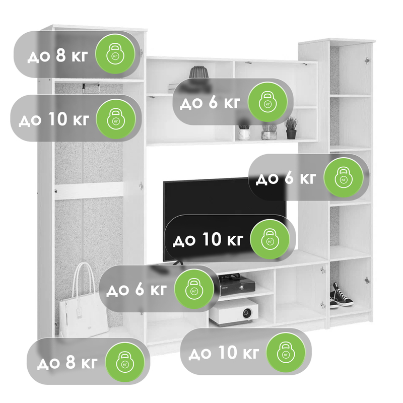 Готовая гостиная, Бертелена дуб крафт серый / серый графит