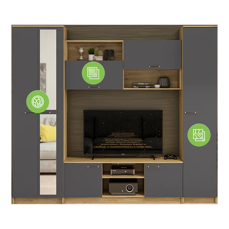 Готовая гостиная, Бертелена дуб крафт серый / серый графит