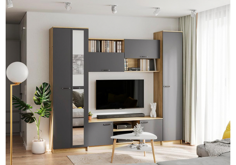 Готовая гостиная, Бертелена дуб крафт серый / серый графит