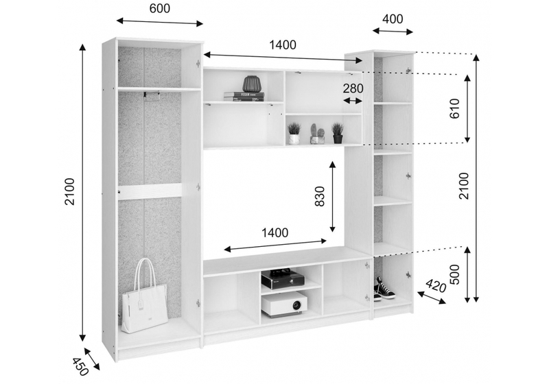Готовая гостиная, Бертелена дуб крафт серый / серый графит