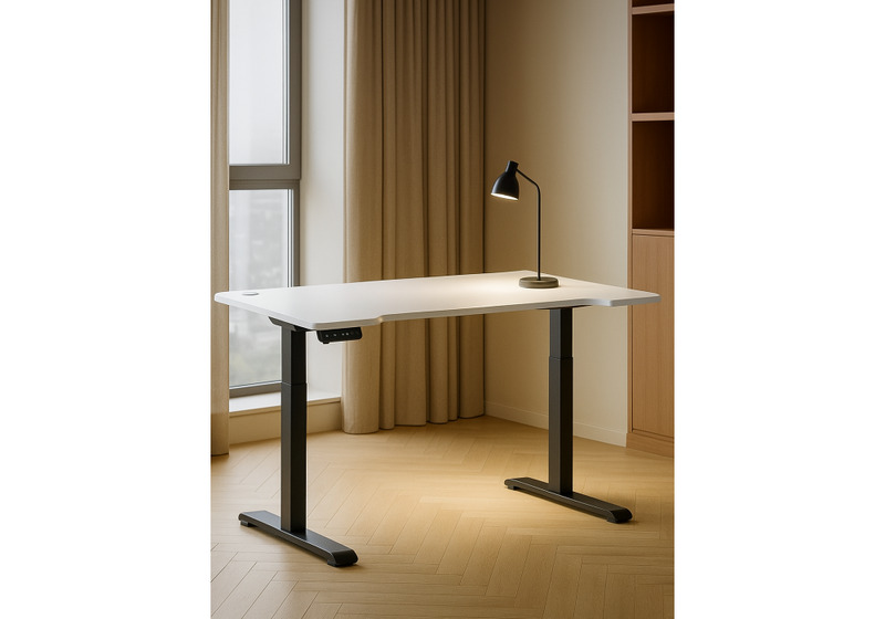 Компьютерный стол, Маркос с механизмом подъема 120х75х75 белая шагрень / черный