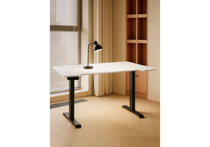 Компьютерный стол, Маркос с механизмом подъема 140х80х75 белая шагрень / черный