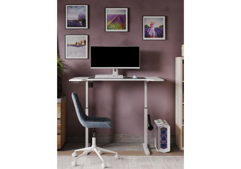 Компьютерный стол, Маркос с механизмом подъема 120х75х75 белый / шагрень белая