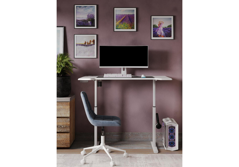 Компьютерный стол, Маркос с механизмом подъема 140х80х75 белый / шагрень белая