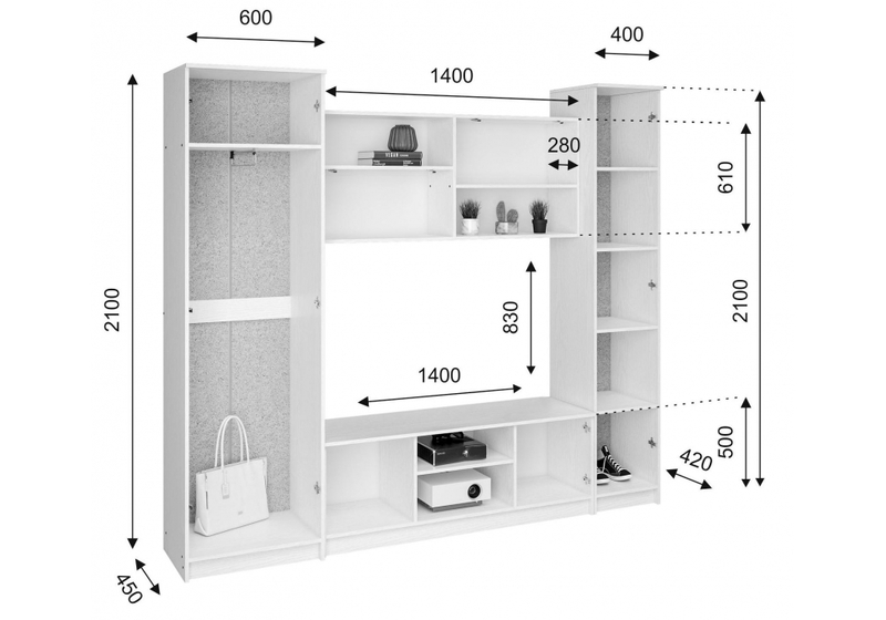 Готовая гостиная, Бертелена белое дерево / белое дерево