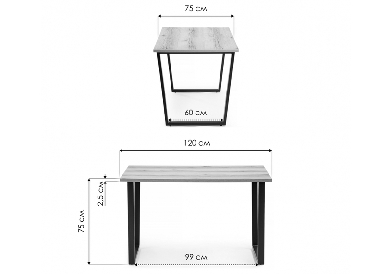 Стол деревянный, Лота Лофт 120 25 мм дуб делано светлый / черный матовый