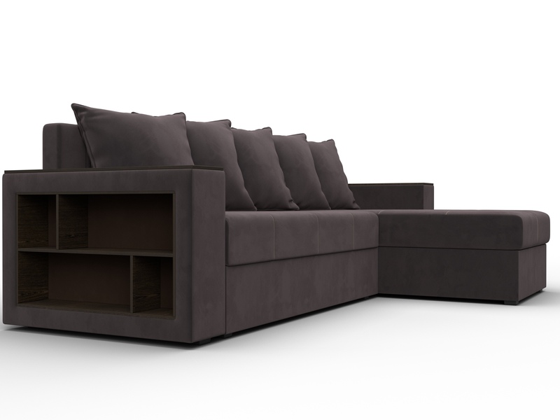 Диван угловой Дубай Лайт угол универсальный, Велюр, SEVEN 727 коричневый