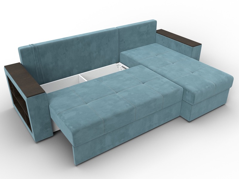 Диван угловой Дубай Лайт угол универсальный, Велюр, SEVEN 113 бирюзовый