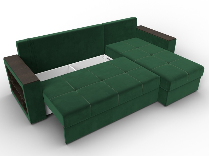 Диван угловой Дубай Лайт угол универсальный, Велюр, SEVEN 626 зеленый