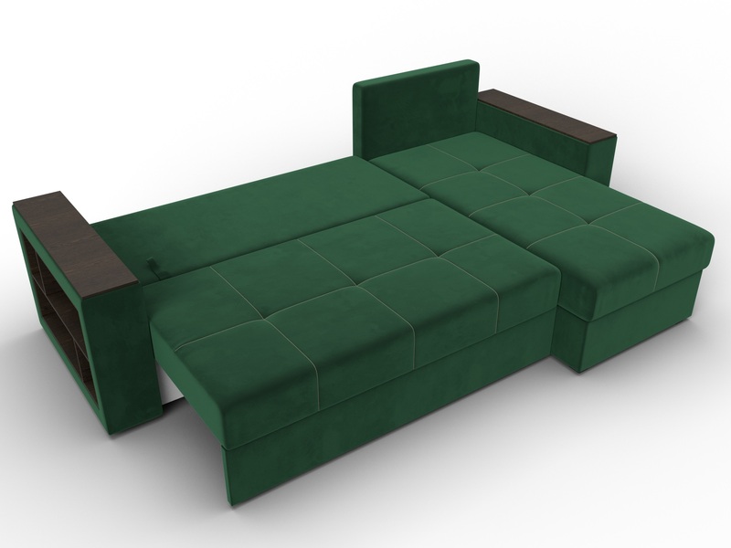 Диван угловой Дубай Лайт угол универсальный, Велюр, SEVEN 626 зеленый