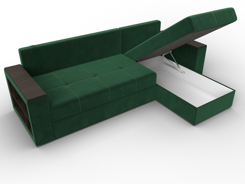 Диван угловой Дубай Лайт угол универсальный, Велюр, SEVEN 626 зеленый