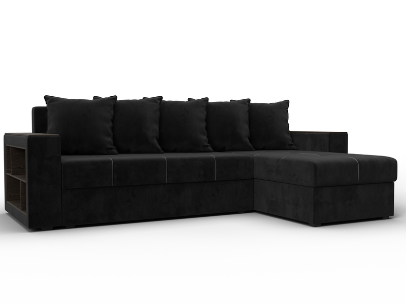 Диван угловой Дубай Лайт угол универсальный, Велюр, SEVEN 35 черный
