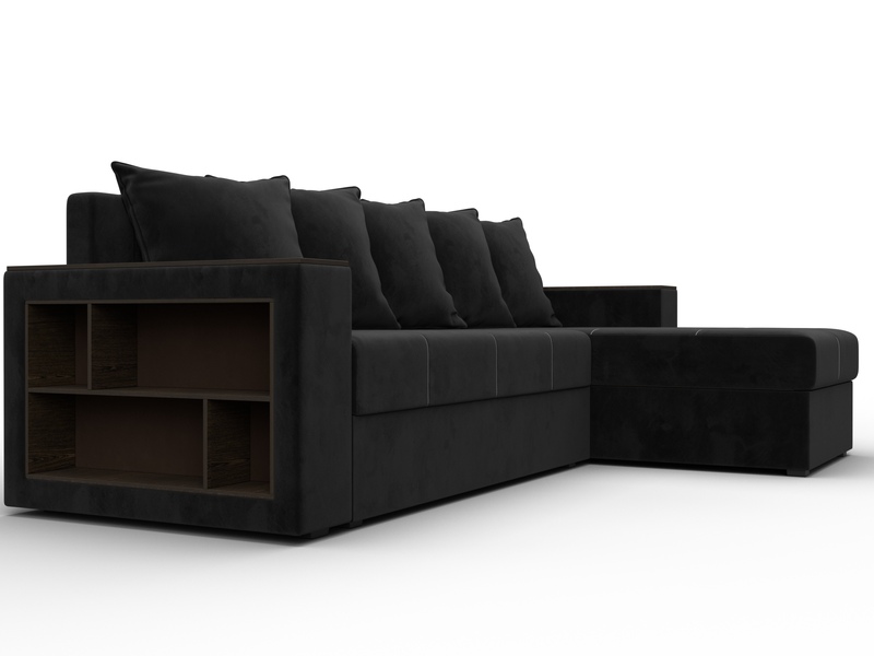 Диван угловой Дубай Лайт угол универсальный, Велюр, SEVEN 35 черный