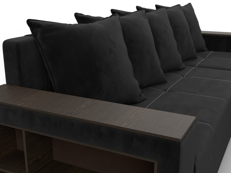 Диван угловой Дубай Лайт угол универсальный, Велюр, SEVEN 35 черный