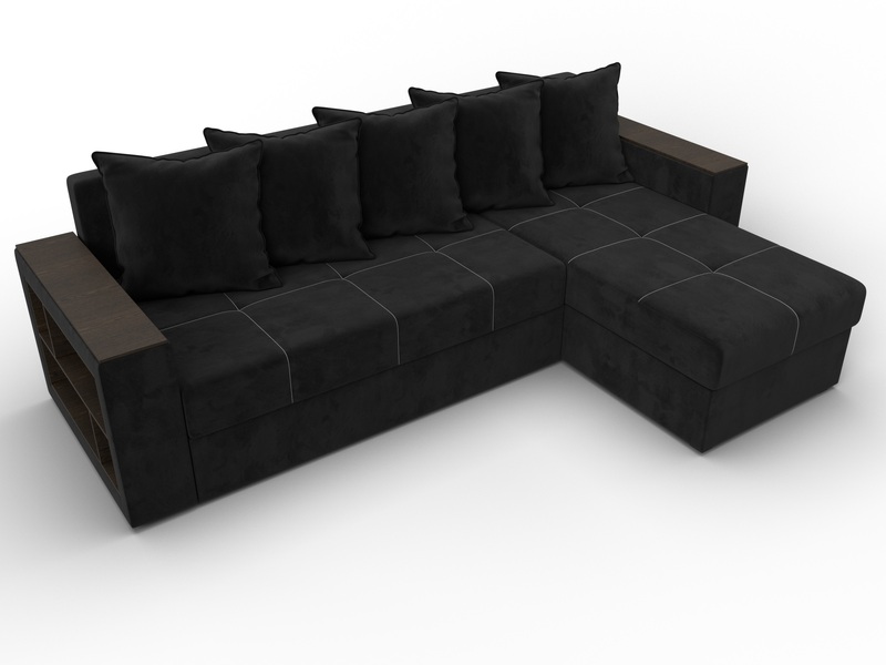 Диван угловой Дубай Лайт угол универсальный, Велюр, SEVEN 35 черный