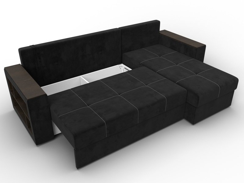 Диван угловой Дубай Лайт угол универсальный, Велюр, SEVEN 35 черный