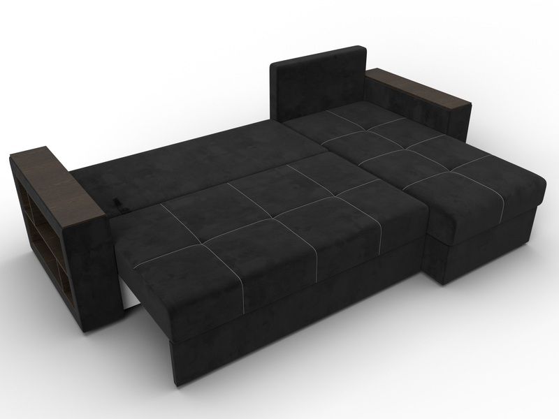 Диван угловой Дубай Лайт угол универсальный, Велюр, SEVEN 35 черный