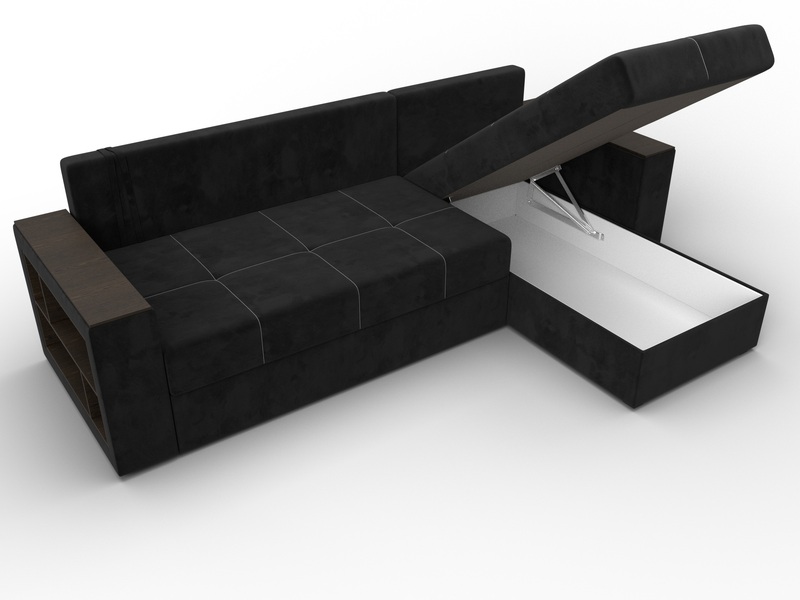 Диван угловой Дубай Лайт угол универсальный, Велюр, SEVEN 35 черный