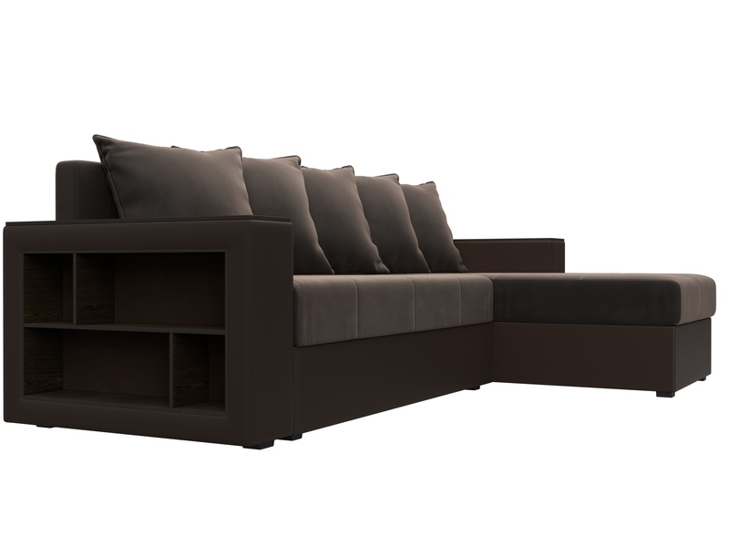 Диван угловой Дубай Лайт угол универсальный, Велюр;Экокожа, Коричневый;Коричневый