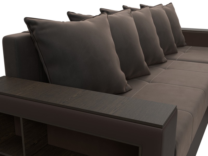 Диван угловой Дубай Лайт угол универсальный, Велюр;Экокожа, Коричневый;Коричневый