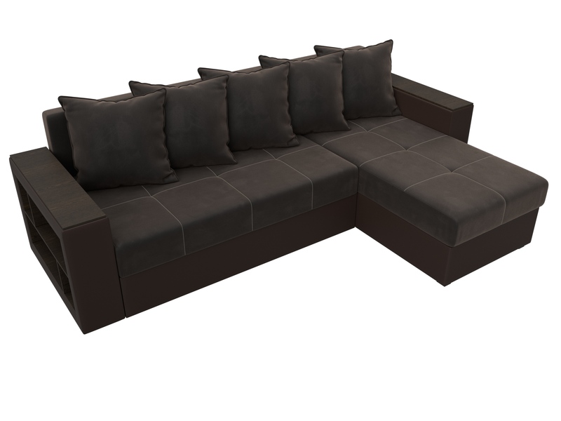 Диван угловой Дубай Лайт угол универсальный, Велюр;Экокожа, Коричневый;Коричневый