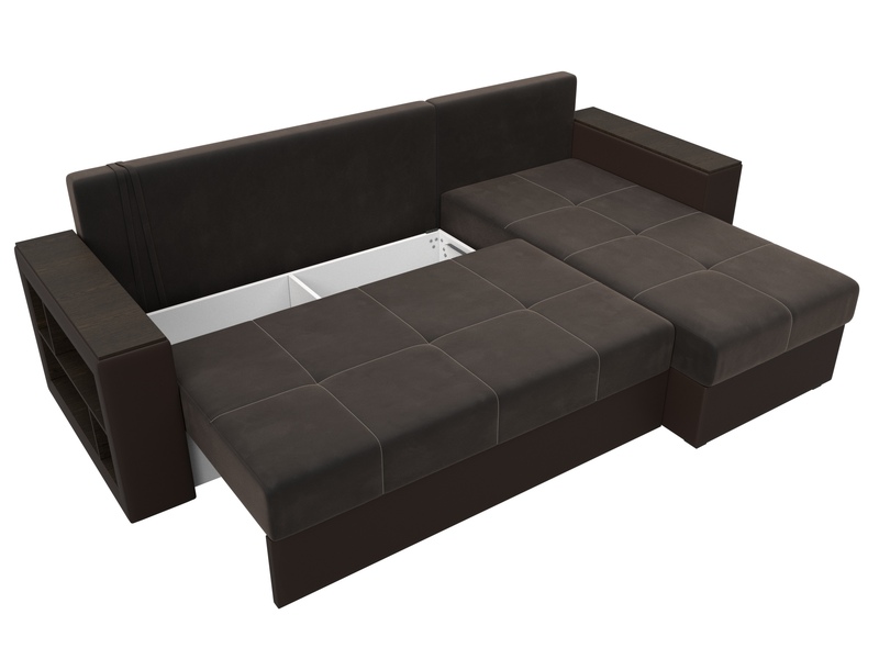 Диван угловой Дубай Лайт угол универсальный, Велюр;Экокожа, Коричневый;Коричневый
