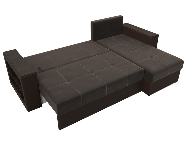 Диван угловой Дубай Лайт угол универсальный, Велюр;Экокожа, Коричневый;Коричневый
