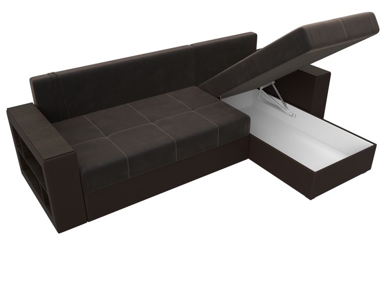 Диван угловой Дубай Лайт угол универсальный, Велюр;Экокожа, Коричневый;Коричневый