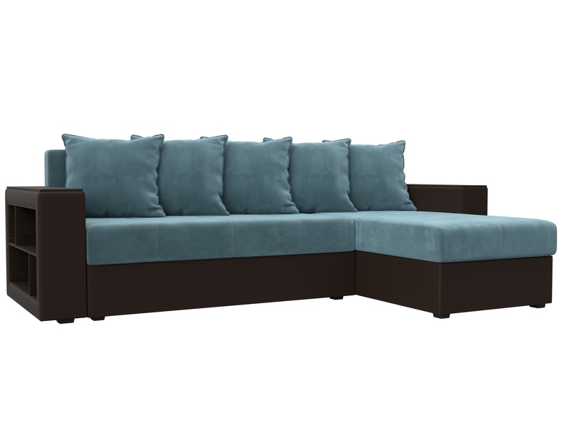 Диван угловой Дубай Лайт угол универсальный, Велюр;Экокожа, Бирюзовый;Коричневый