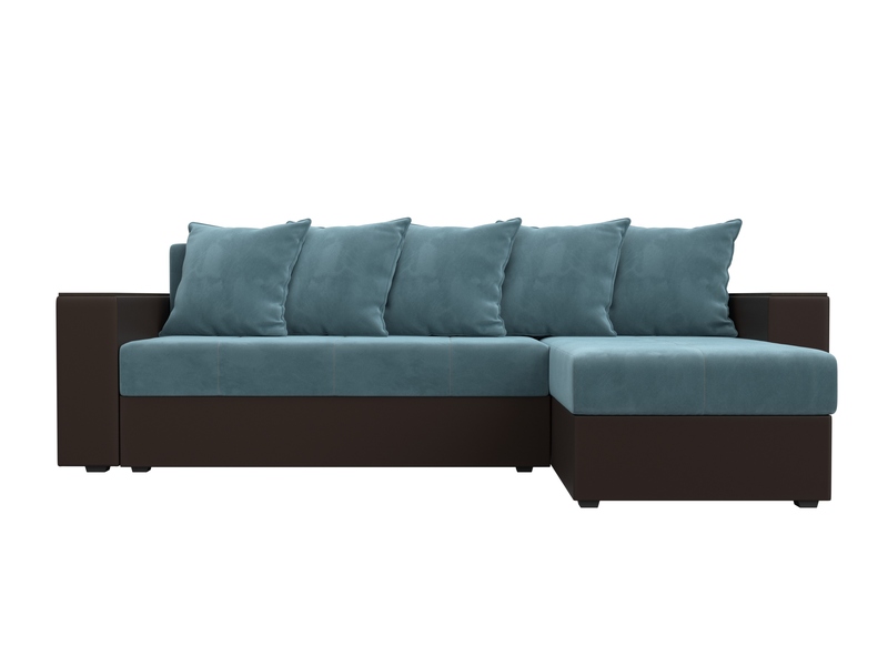Диван угловой Дубай Лайт угол универсальный, Велюр;Экокожа, Бирюзовый;Коричневый