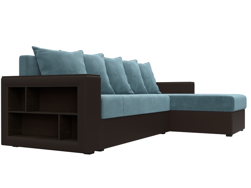 Диван угловой Дубай Лайт угол универсальный, Велюр;Экокожа, Бирюзовый;Коричневый