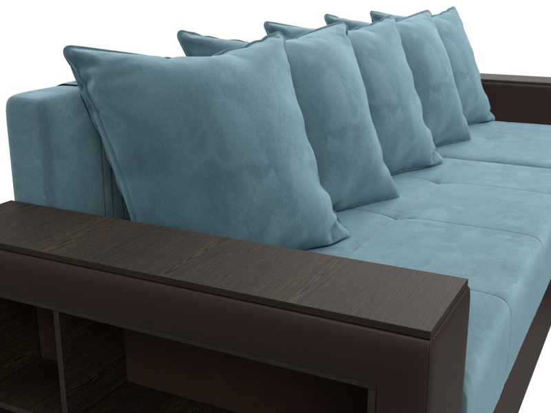 Диван угловой Дубай Лайт угол универсальный, Велюр;Экокожа, Бирюзовый;Коричневый