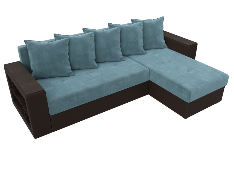 Диван угловой Дубай Лайт угол универсальный, Велюр;Экокожа, Бирюзовый;Коричневый