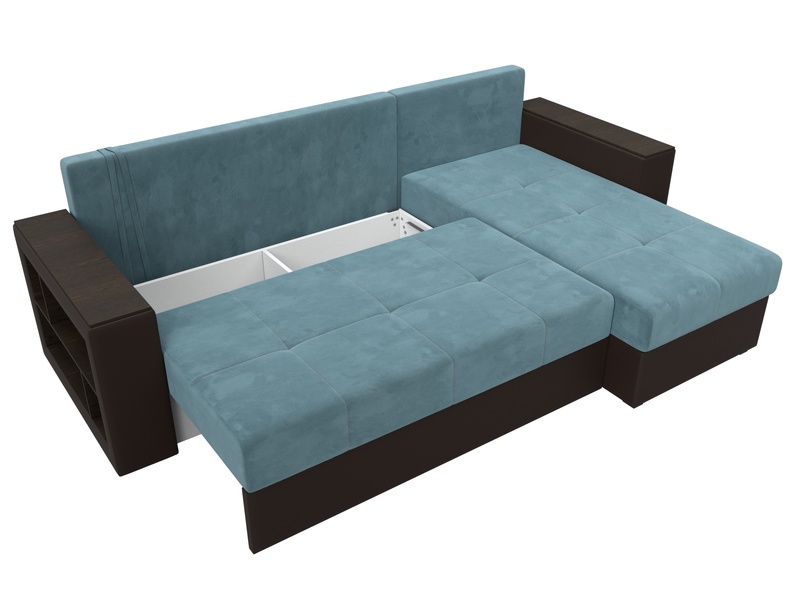 Диван угловой Дубай Лайт угол универсальный, Велюр;Экокожа, Бирюзовый;Коричневый