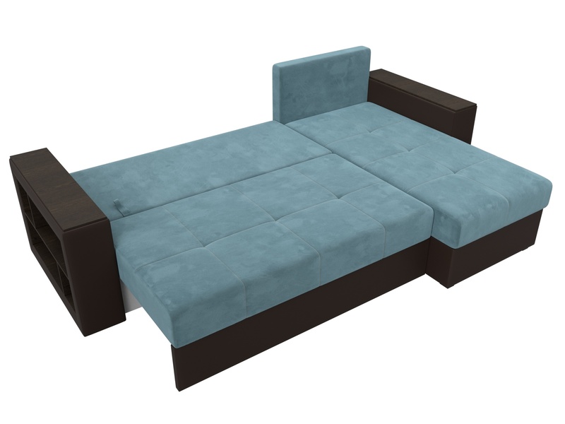 Диван угловой Дубай Лайт угол универсальный, Велюр;Экокожа, Бирюзовый;Коричневый