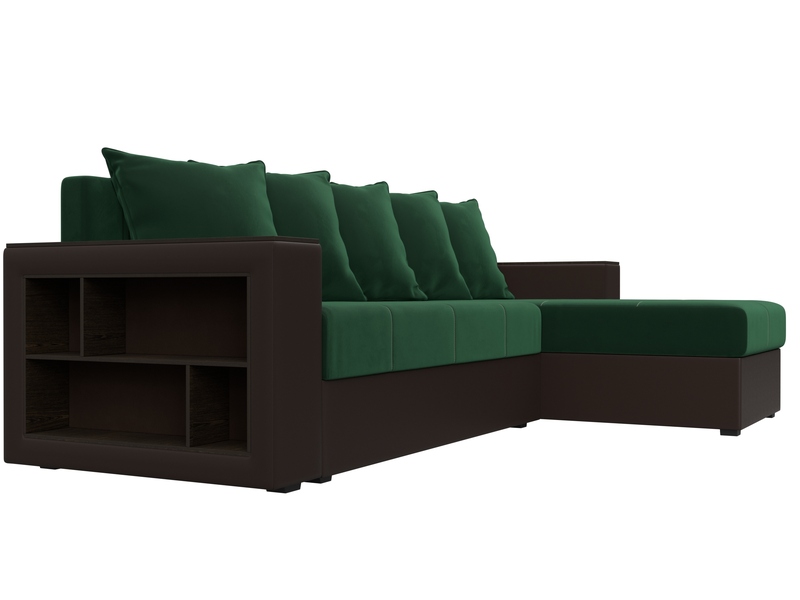 Диван угловой Дубай Лайт угол универсальный, Велюр;Экокожа, Зеленый;Коричневый