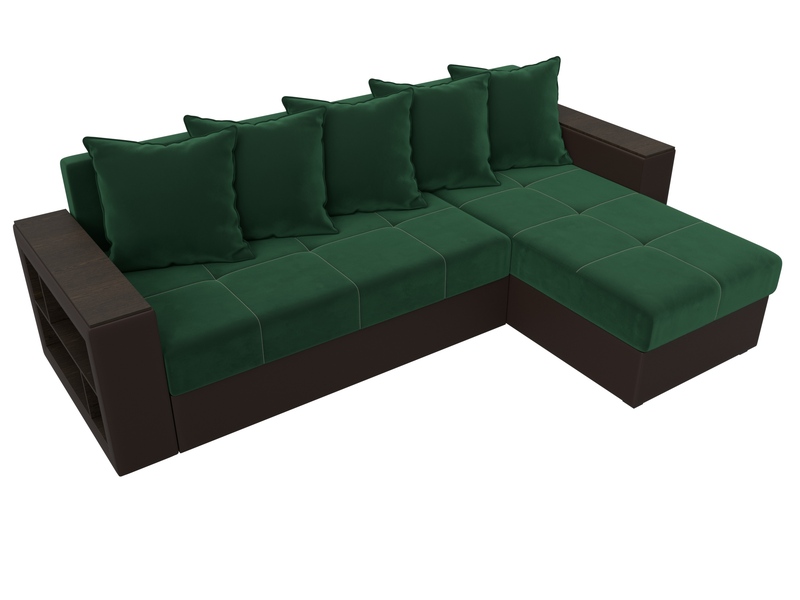 Диван угловой Дубай Лайт угол универсальный, Велюр;Экокожа, Зеленый;Коричневый