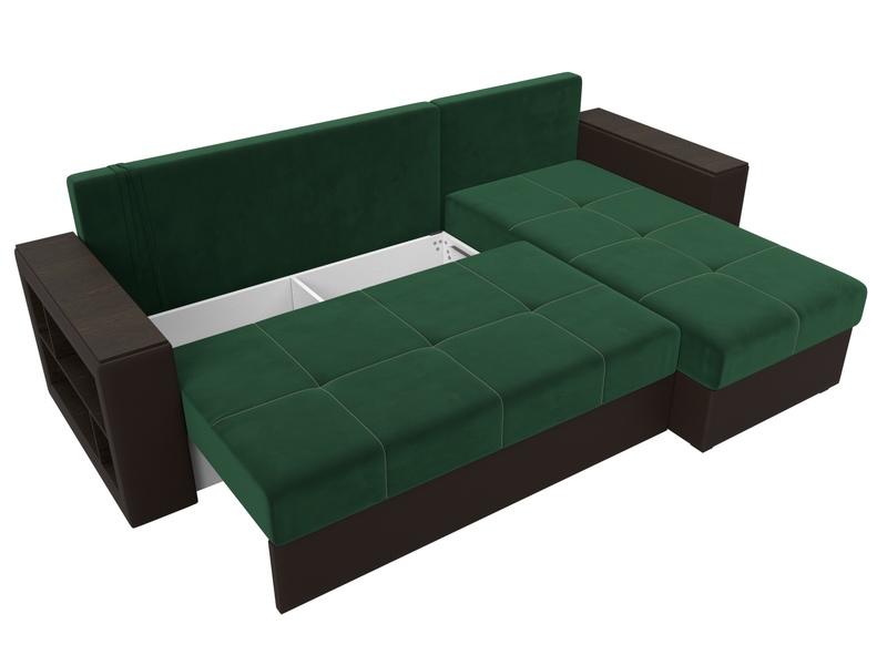 Диван угловой Дубай Лайт угол универсальный, Велюр;Экокожа, Зеленый;Коричневый