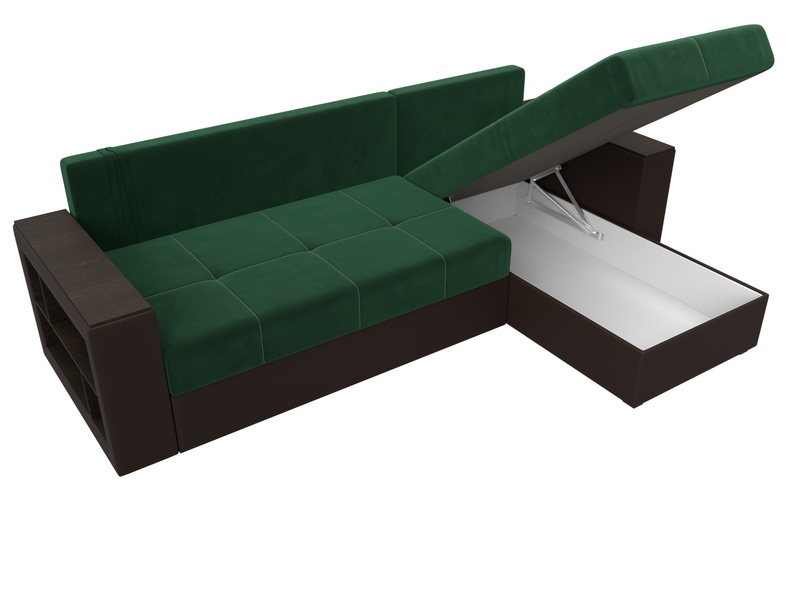 Диван угловой Дубай Лайт угол универсальный, Велюр;Экокожа, Зеленый;Коричневый