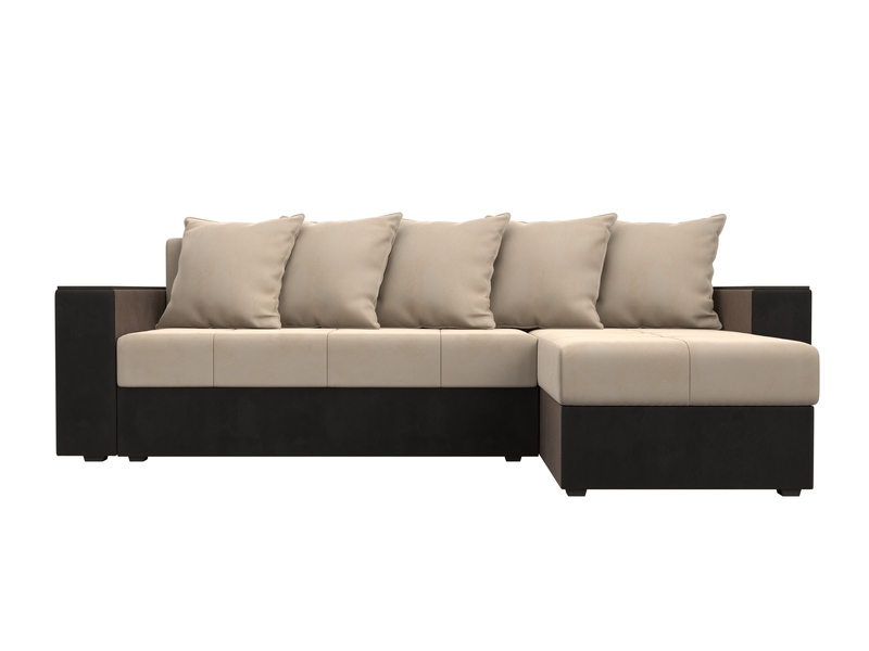 Диван угловой Дубай Лайт угол универсальный, Велюр;Экокожа, Бежевый;Коричневый