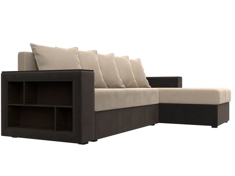 Диван угловой Дубай Лайт угол универсальный, Велюр;Экокожа, Бежевый;Коричневый