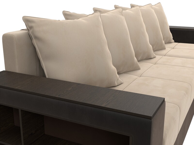 Диван угловой Дубай Лайт угол универсальный, Велюр;Экокожа, Бежевый;Коричневый