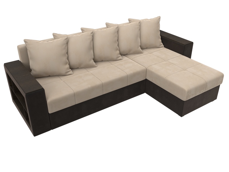 Диван угловой Дубай Лайт угол универсальный, Велюр;Экокожа, Бежевый;Коричневый