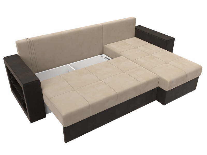 Диван угловой Дубай Лайт угол универсальный, Велюр;Экокожа, Бежевый;Коричневый