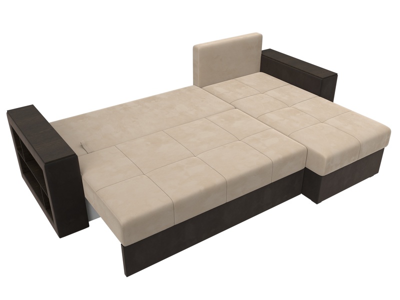 Диван угловой Дубай Лайт угол универсальный, Велюр;Экокожа, Бежевый;Коричневый