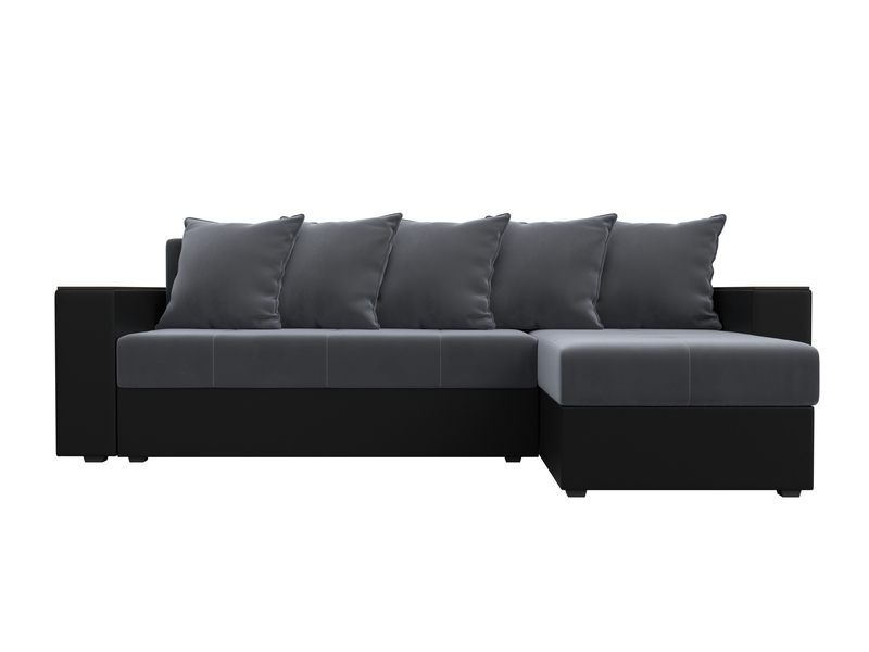 Диван угловой Дубай Лайт угол универсальный, Велюр;Экокожа, Серый;Черный