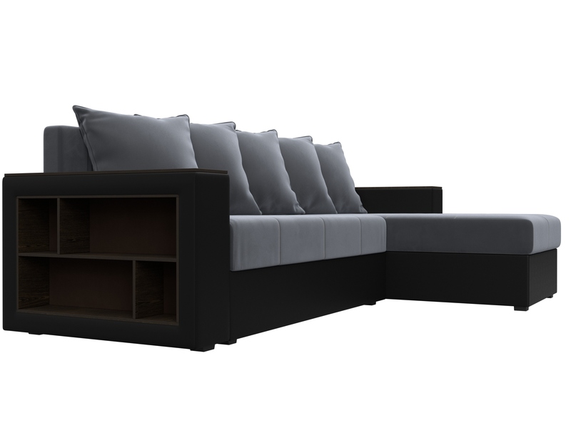 Диван угловой Дубай Лайт угол универсальный, Велюр;Экокожа, Серый;Черный