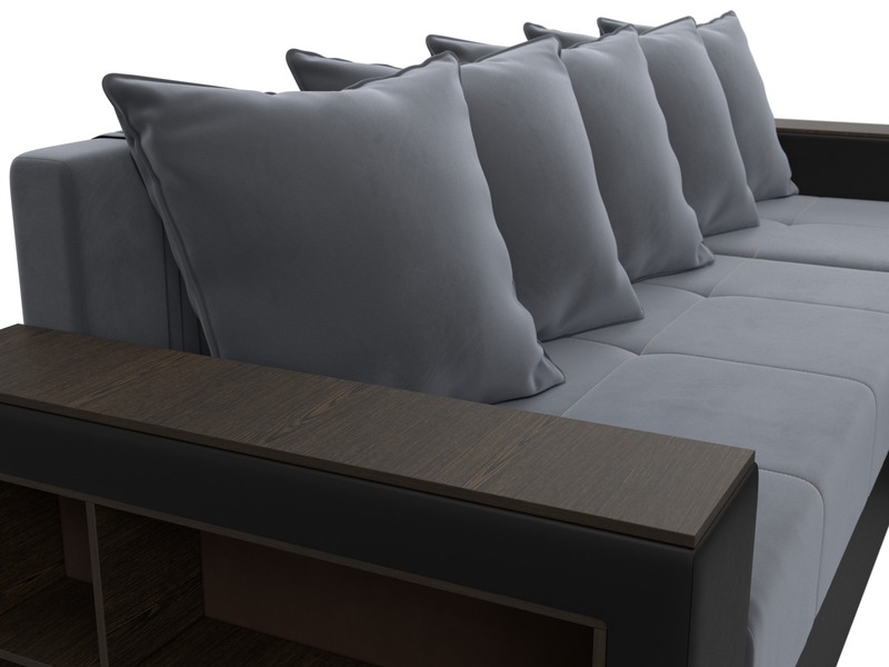 Диван угловой Дубай Лайт угол универсальный, Велюр;Экокожа, Серый;Черный