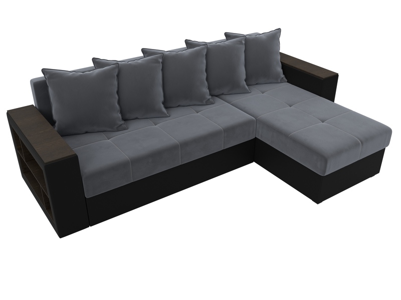 Диван угловой Дубай Лайт угол универсальный, Велюр;Экокожа, Серый;Черный